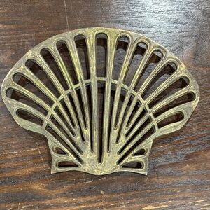 Brass Shell Shaped Trivet - Antiqued Gold Tone